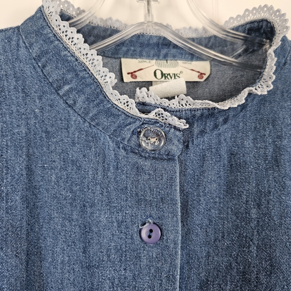 Vintage Orvis Denim Dress Midi Prairie Cottage Long Sleeve Button Womens 14 - Picture 3 of 11